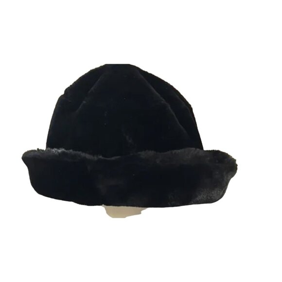 GREVI FIRENZE BLACK FAUX FUR HAT MADE IN ITALY EXCELLENT CONDITION VINTAGE - Picture 1 of 8